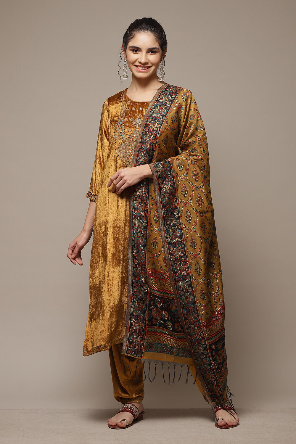 Mustard Viscose Straight Kurta Salwar Suit Set image number 1