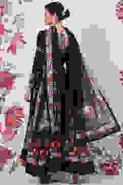 Rohit Bal Black Cotton Silk Anarkali Printed Suit Set image number 4