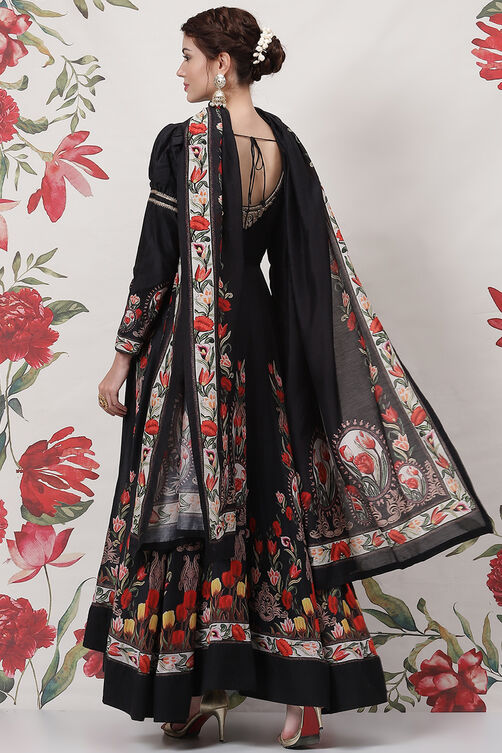 Rohit Bal Ivory Cotton Silk Anarkali Printed Suit Set image number 4