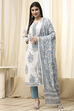 White Cotton Unstitched Suit Set image number 1