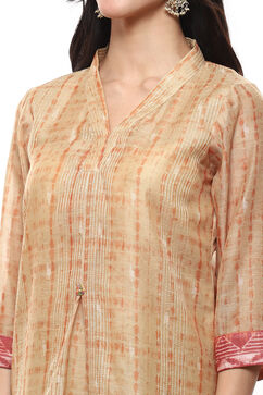 Mustard Chanderi Digital Print Unstitched Suit Set image number 1