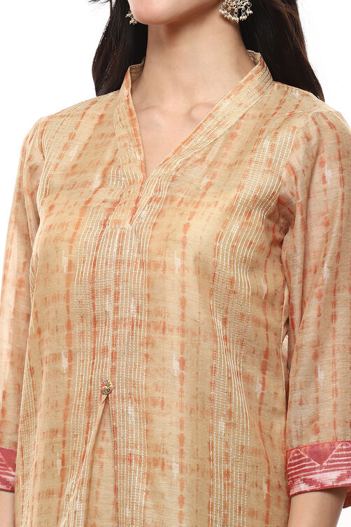 Mustard Chanderi Digital Print Unstitched Suit Set image number 1