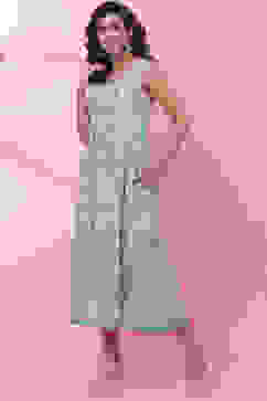 Turquoise Rayon A Line Fusion Dress image number 2