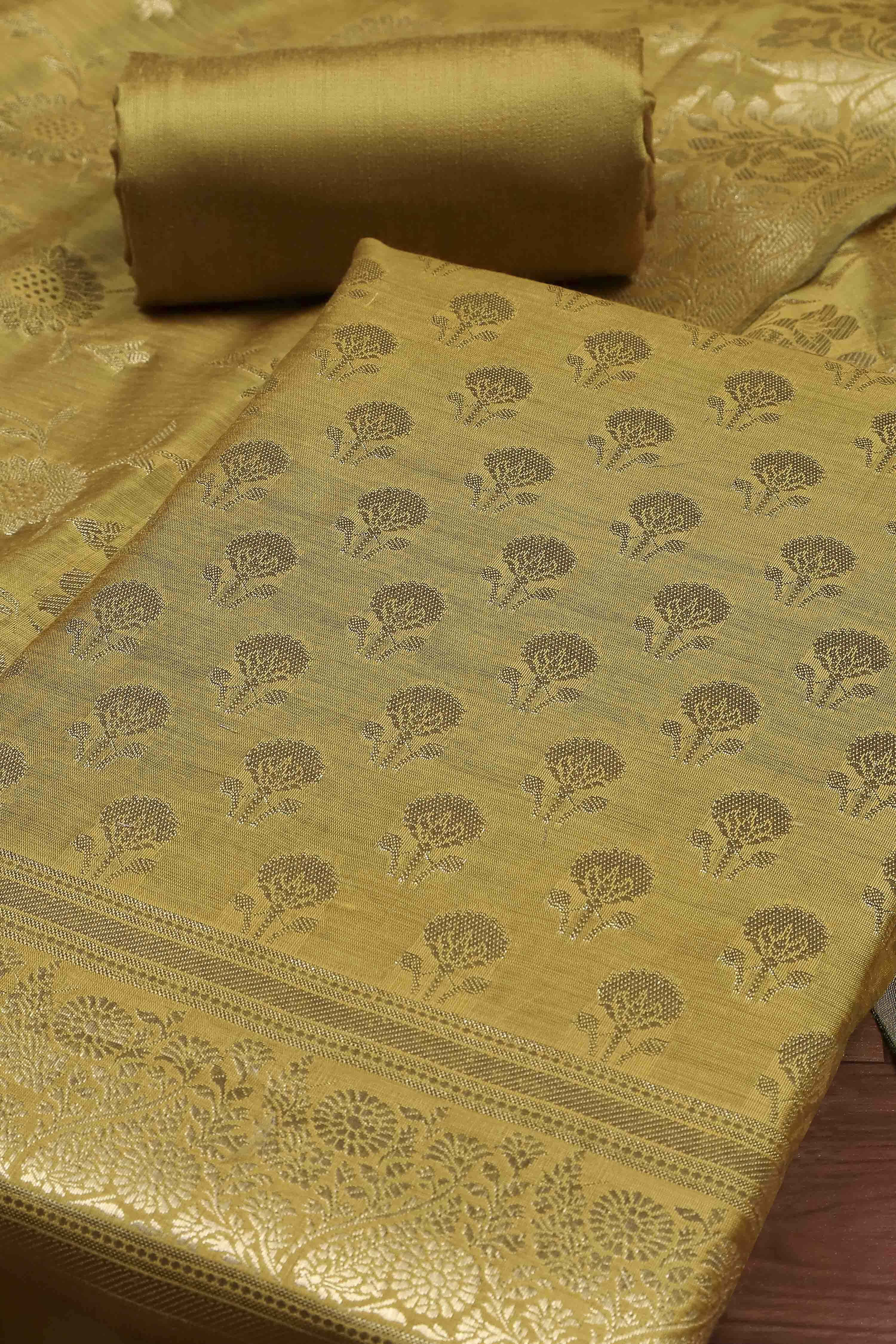 Teal Banarasi Chanderi Banarasi Print Unstitched Suit Set image number 1