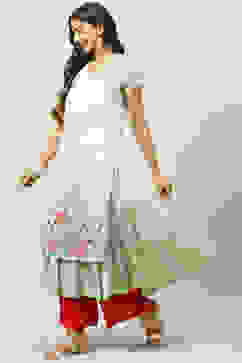 Green Art Silk Flared Kurta image number 3