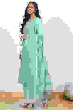 Powder Blue Silk Chanderi Embroidered Kalidar Suit Set image number 3