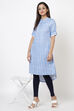 Blue Cotton Linen Printed Kurta image number 4
