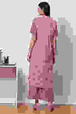 Pink Clay Cotton Straight Fusion Yarndyed Kurta Set image number 4