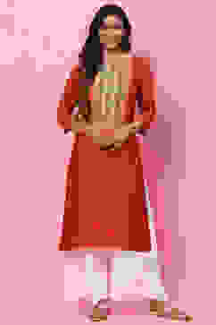 Red Straight Rayon Kurta image number 5