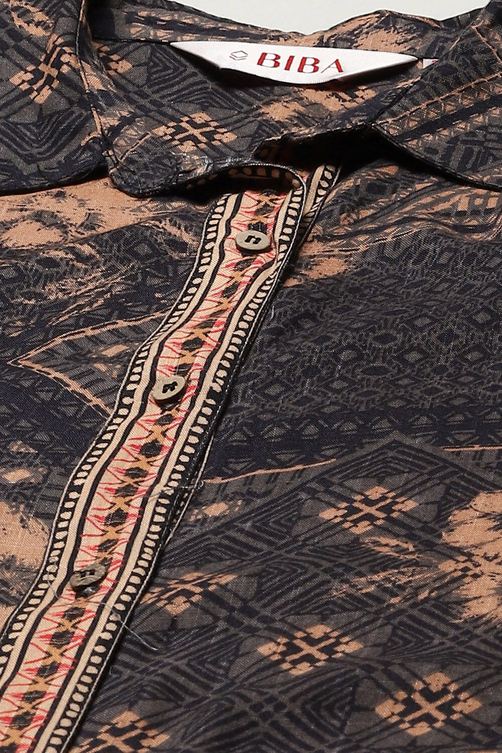 Black Rayon Slub Printed Jacket image number 1