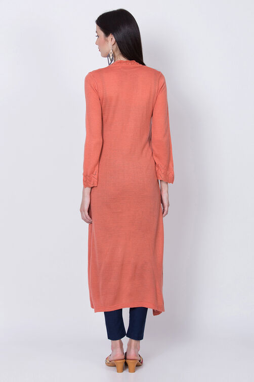 Teal Acrylic And Wool Straight Solid Kurta image number 4