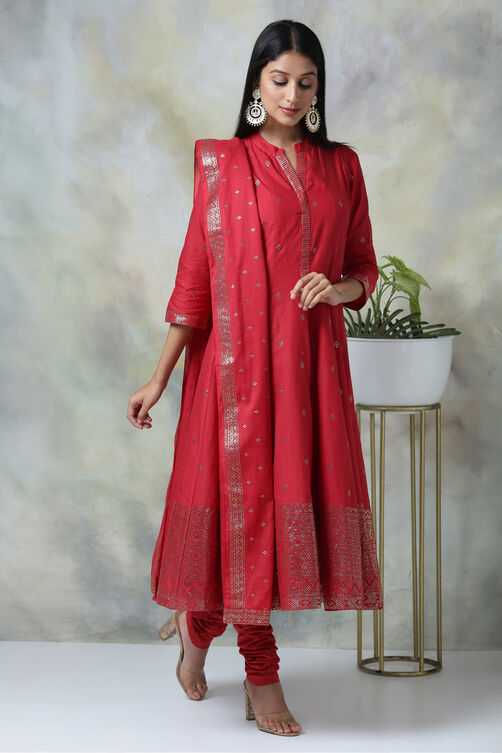 Blue Cotton Kalidar Kurta Churidar Suit Set image number 6