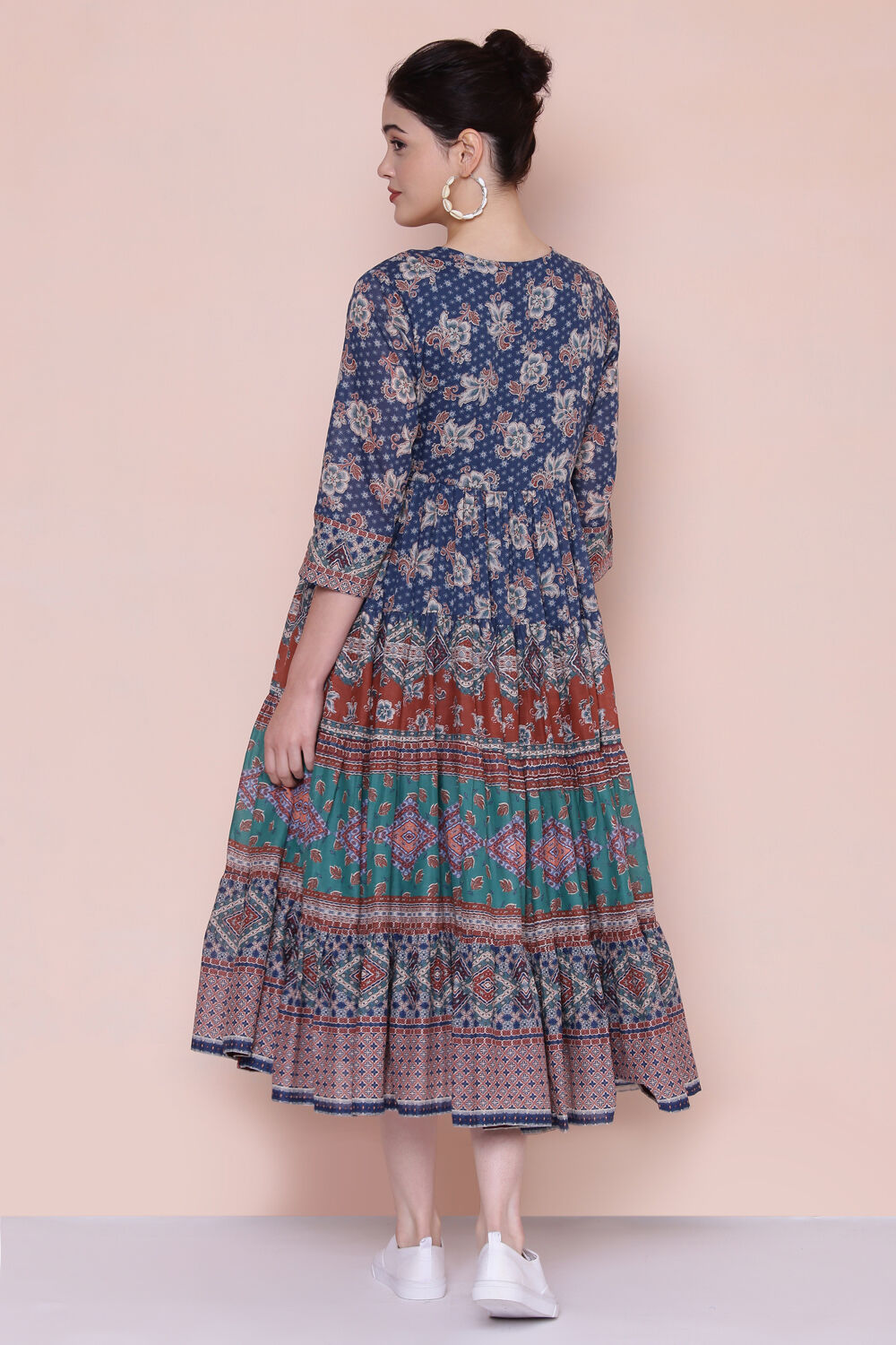 Navy Cotton Tiered Dress image number 6