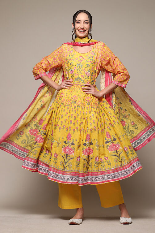 Sage Green Cotton Anarkali Kurta Palazzo Suit Set image number 7