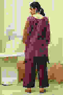 Maroon Chanderi Printed Embroidered Unstitched Suit Set image number 5