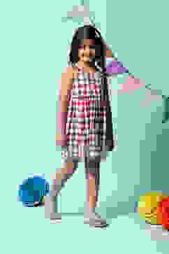 Red & Blue Cotton Gathered Dress image number 5