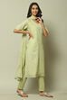 Green Cotton Machine Embroidered Unstitched Suit Set image number 4