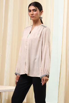 Beige Striped Straight Top image number 2