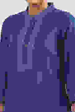 Indigo Cotton Solid Straight Suit Set image number 1