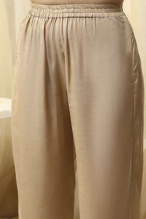 Beige Tissue Printed Unstitched Suit Set image number 3