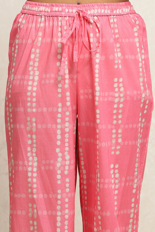 Pink Cotton Solid Straight Suit Set image number 2