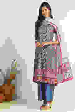 Blue Modal Geometric Printed Straight Suit Set image number 3