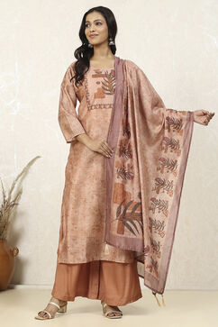 Grey Silk Blend Printed  Embroidered Unstitched Suit Set image number 1