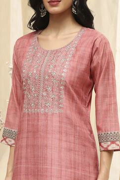 Pink Cotton Machine-Embroidered Unstitched Suit Set image number 2