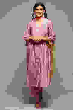 Pink Viscose Gathered Kurta Pants Suit Set image number 7