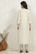 Off-White Cotton Machine Embroidered Unstitched Suit Set image number 5