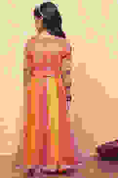 Yellow and Pink Embellished Festive Flared Lehenga Set image number 4