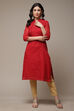 Red Art Silk Straight Printed Kurta image number 1