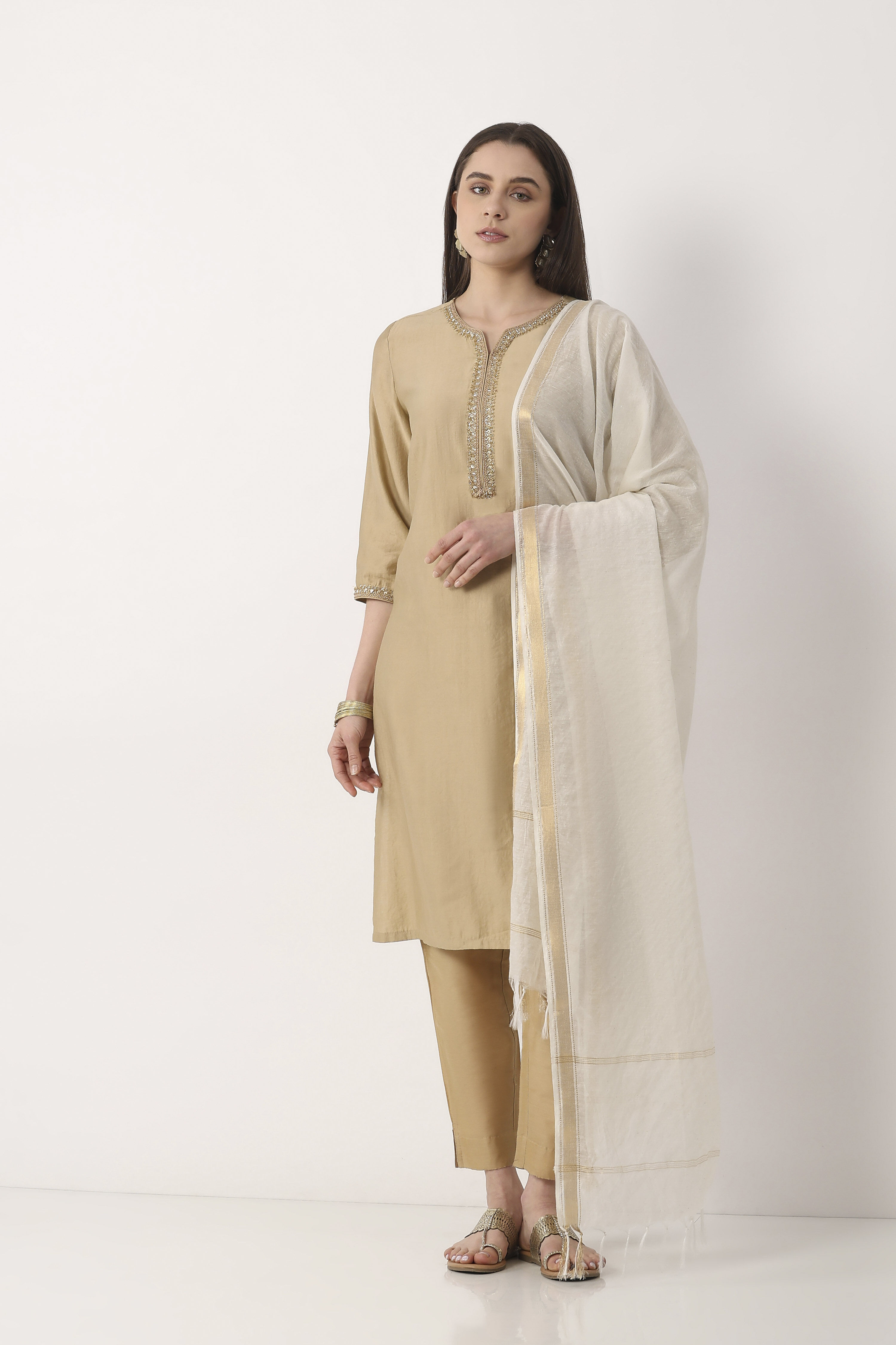 Off White Nylon Cotton Dupatta image number 0