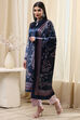 Petrol Blue Polyester Straight Printed Kurta Slim Pant Suit Set image number 3