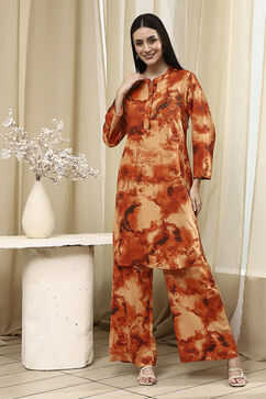 Orange Printed Straight Co-ord Set image number 6