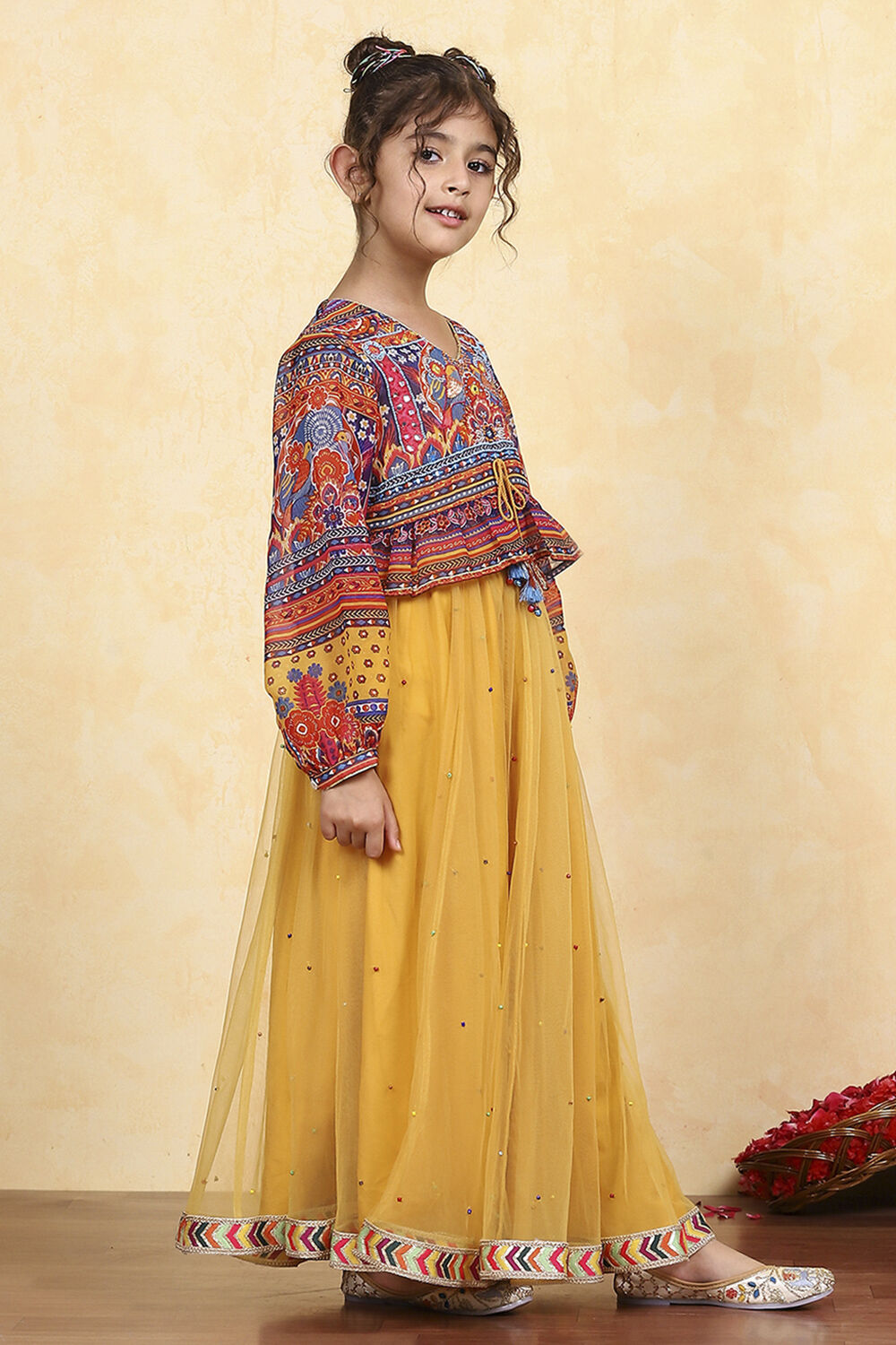 Yellow Polyester Printed Kalidar Lehenga Set image number 5