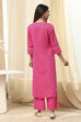 Fuchsia Cotton Printed Gathered Suit Set image number 4