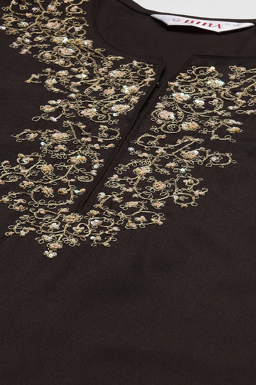 Brown Rayon Straight Kurta Pants Suit Set image number 1