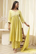 Lime Modal Blend Embroidered Gathered Suit Set image number 0