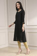 Black Metallic Pattern Straight Kurta image number 2