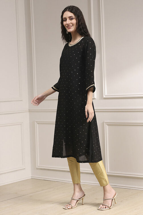 Black Metallic Pattern Straight Kurta image number 2