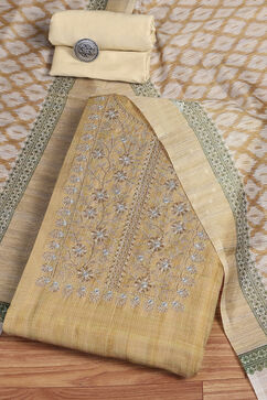 Beige Cotton Machine-Embroidered Unstitched Suit Set image number 0