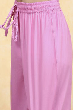 Pink Cotton Dyed Tiered Kurta Pants Set image number 2