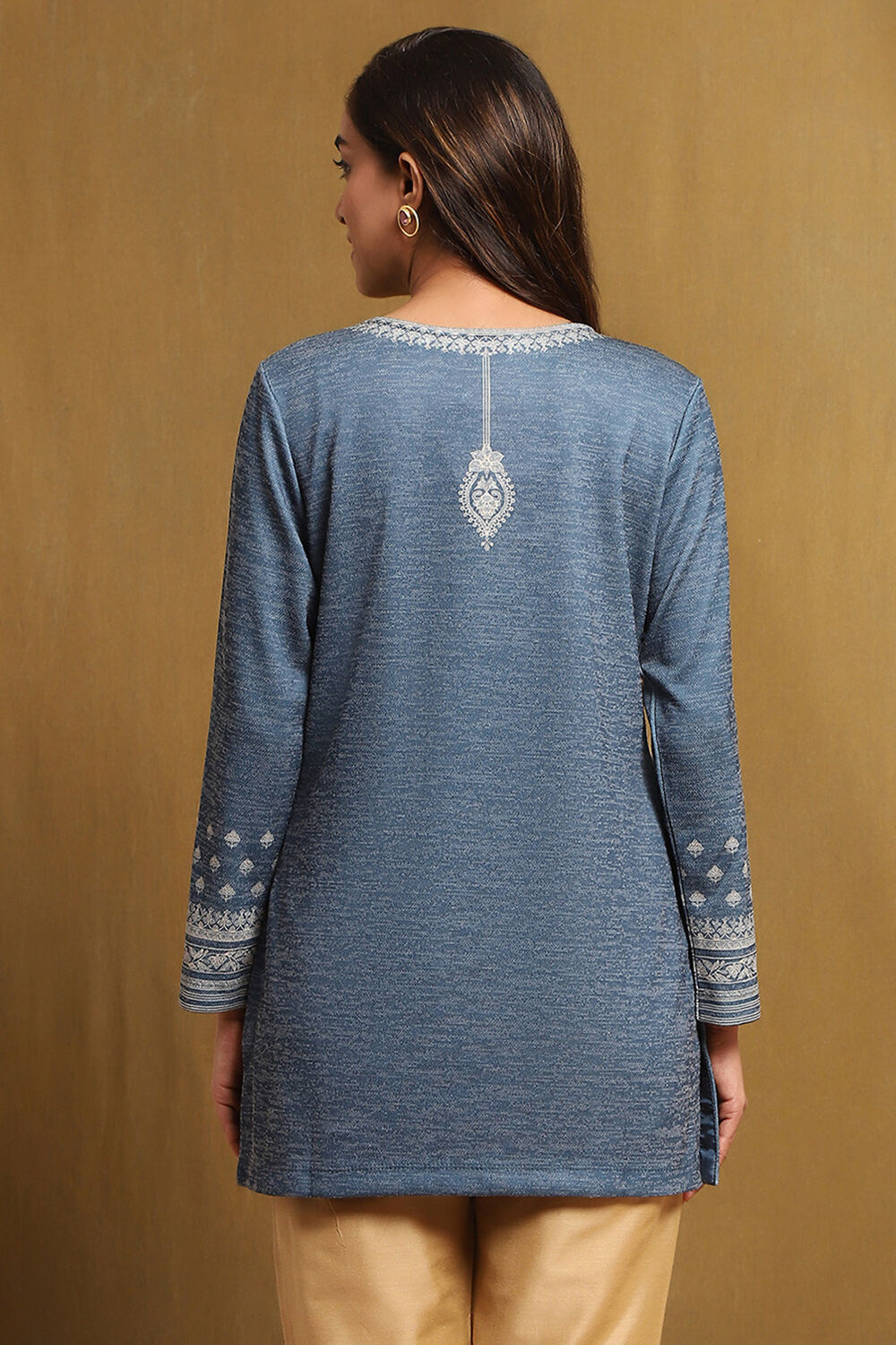 Teal Polyester Blend Straight Short Kurti image number 3