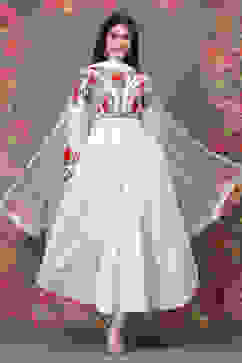 Rohit Bal Ivory Cotton Silk Anarkali Yarndyed Suit Set image number 5