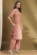 Peach-Toned Jacquard Floral Yarn-Dyed Straight Kurta Set image number 5