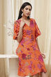 Orange Floral Printed Flared Dress image number 5