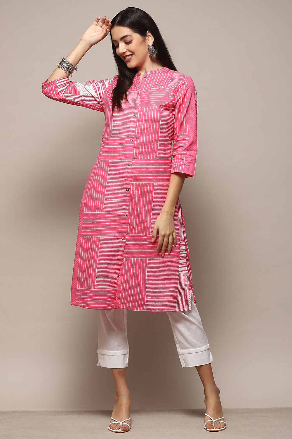 Blue Cotton Flax Narrow Kurta Pant Suit Set image number 0
