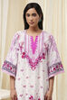White and Pink Cotton Printed Straight Suit Set image number 1