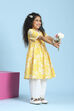 Yellow Cotton Printed Anarkali Suit Set image number 6